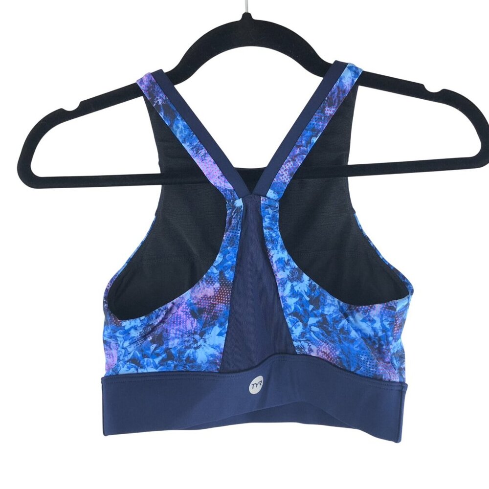 TYR Womens Amira Bikini Top Active Swimwear Maximum Support Floral Navy Blue S - Picture 2 of 3